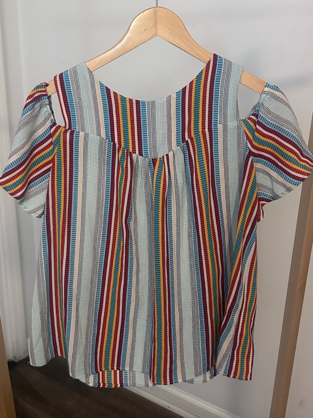 Monteau Multicolor Striped‎ Shirt with Red, Yellow, Blue Accents